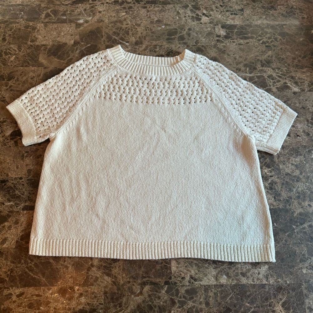 Nic+Zoe Placed Crochet Sweater Tee Size Large Classic Cream Cotton No Waste
